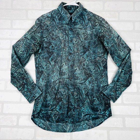 Rock & Roll Denim Mens Modern Fit Paisley Shirt - Small - Button Down - Picture 1 of 15